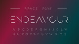 Endeavour Futuristic font alphabet letters. Creative minimalist typographic design. science technology, space logo type, headline, scifi cover