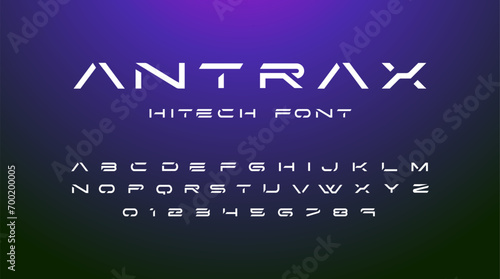 Antrax Futuristic font alphabet letters. Creative minimalist typographic design. science technology, space logo type, headline, scifi cover photo