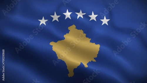Kosovo flag waving animation, perfect loop, official colors, 4K video