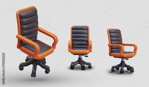 Ergonomic boss chair on wheels. Modern office armchair with high back. Set of models from different angles. Template for static design and with motion effect