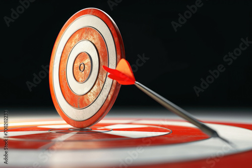 Circular target marked with numbers and red dart.,red darts arrows in the target center business goal concept photo