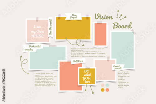 Vector photo collage template moodboard pictures grids vector illustration, vision board	 photo