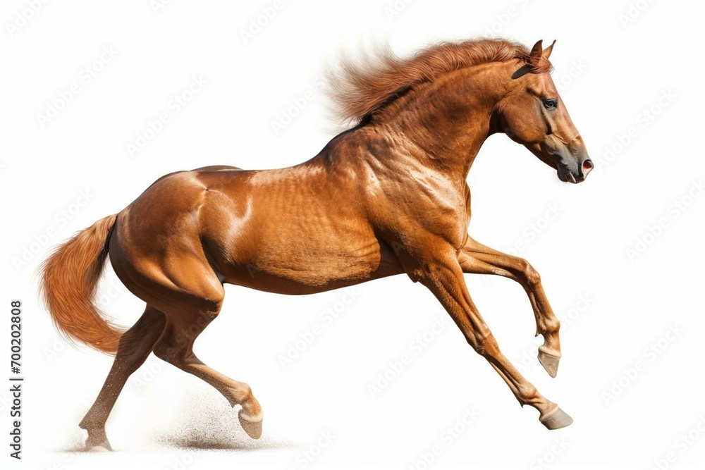 Isolated ginger horse in gallop. Generative AI - obrazy, fototapety, plakaty 