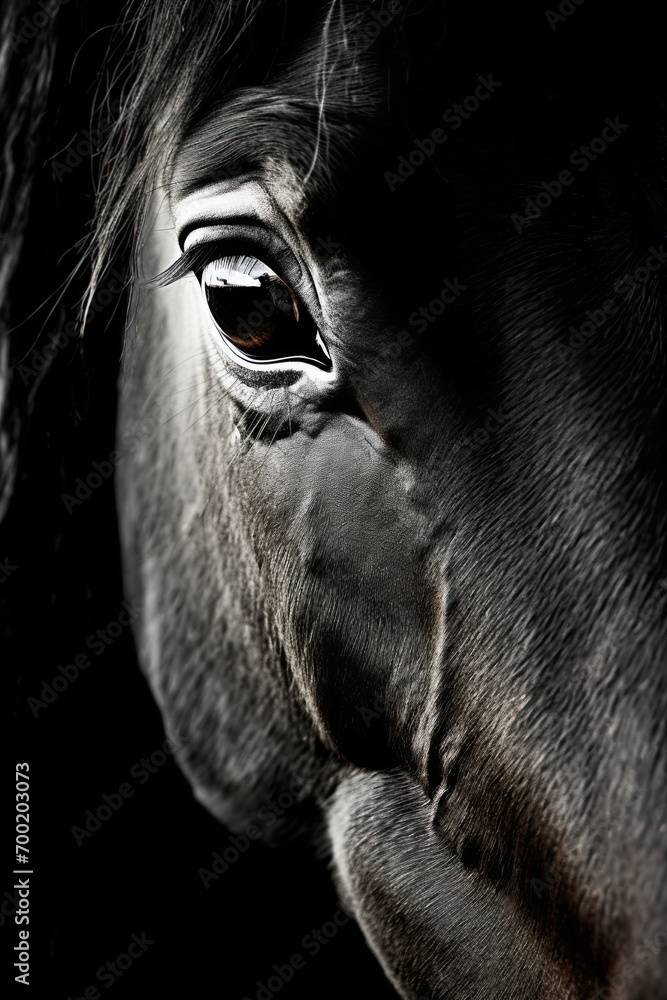 Beautiful black horse portrait. Generative Ai Beautiful black horse portrait. Generative Ai