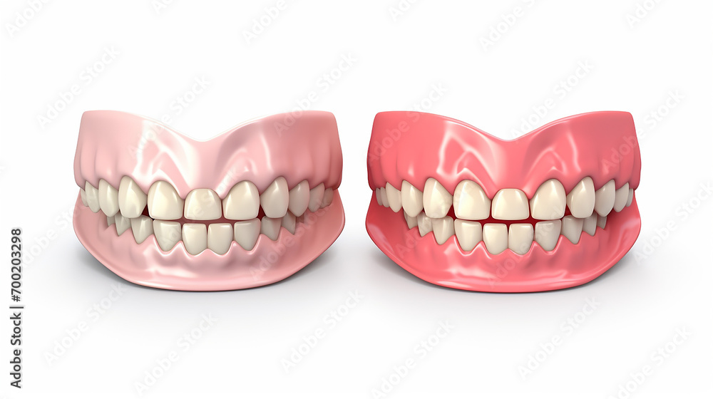 Dentures or false teeth realistic vector design of orthodontics and aesthetic dentistry medicine in white background