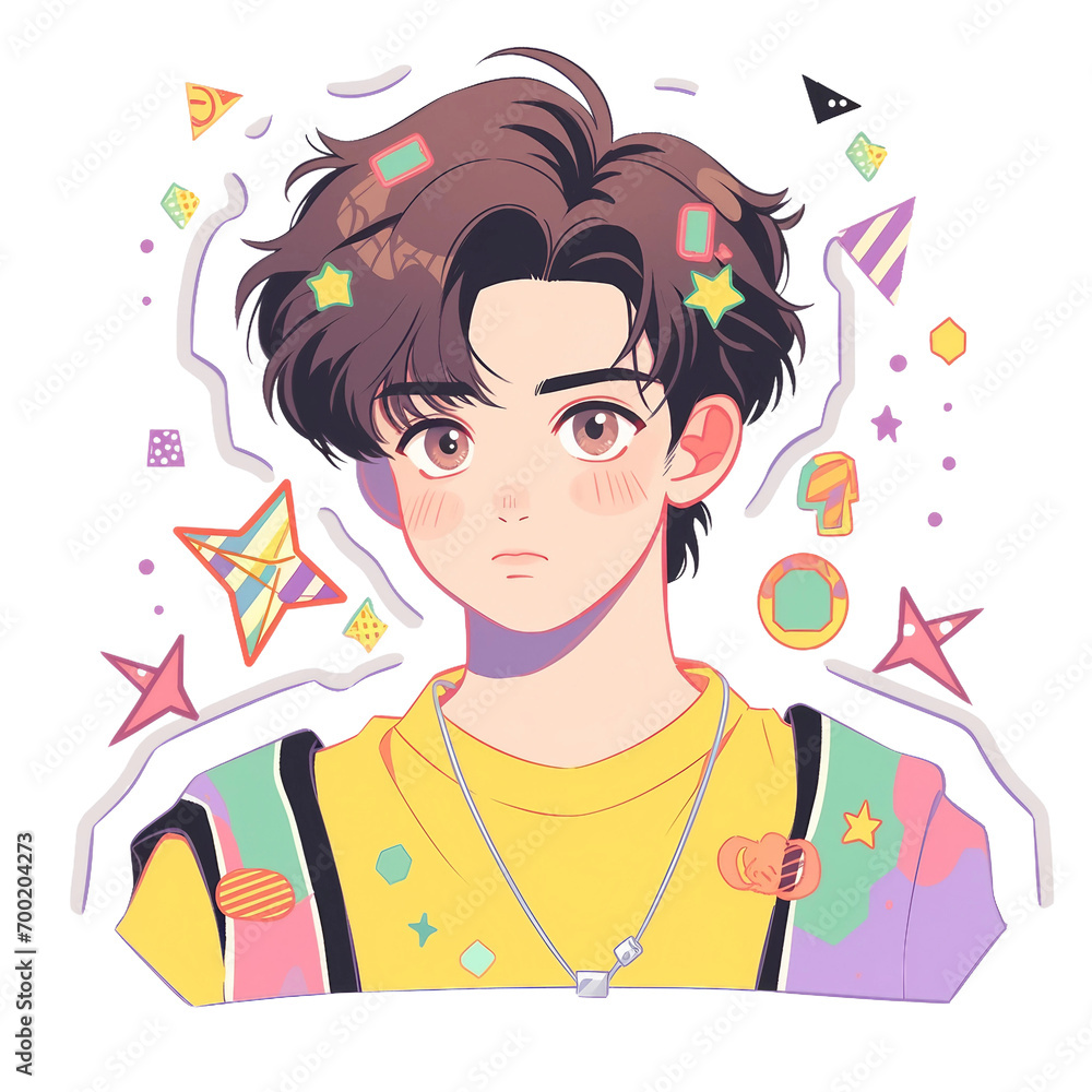 Stickers anime, 90's style boy,  child with shopping bags