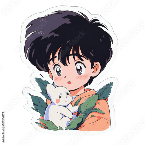 Stickers anime  90 s style boy   child with a heart