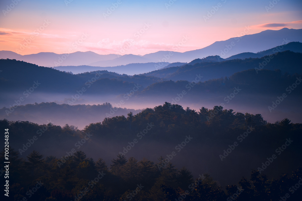 Sunrise over the Great Smoky Mountains in Tennessee. These Blue Ridge mountains are like no other!