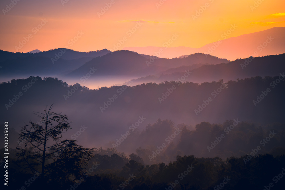 Sunrise over the Great Smoky Mountains in Tennessee. These Blue Ridge mountains are like no other!