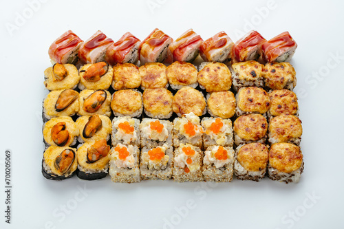 Japanese sushi rolls on a white background. isolate.