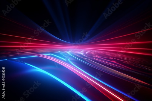 3d illustration Neon rays and glowing lines bending on dark background, abstract futuristic neon background.