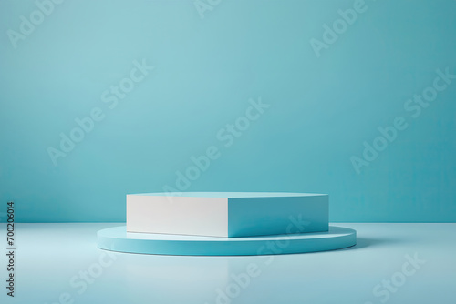 Simple product display podium on a blue background. business concept.