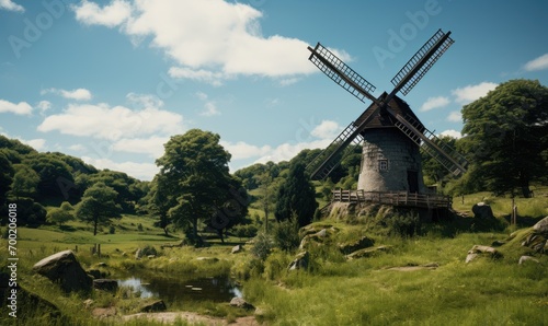 Traditional old historic wind mill in beautiful landscape
