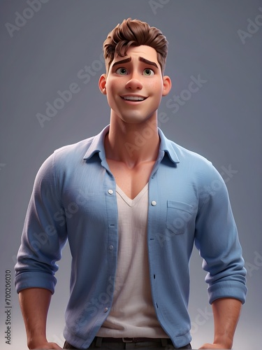 3D portrait of a male model, wearing a button-down shirt