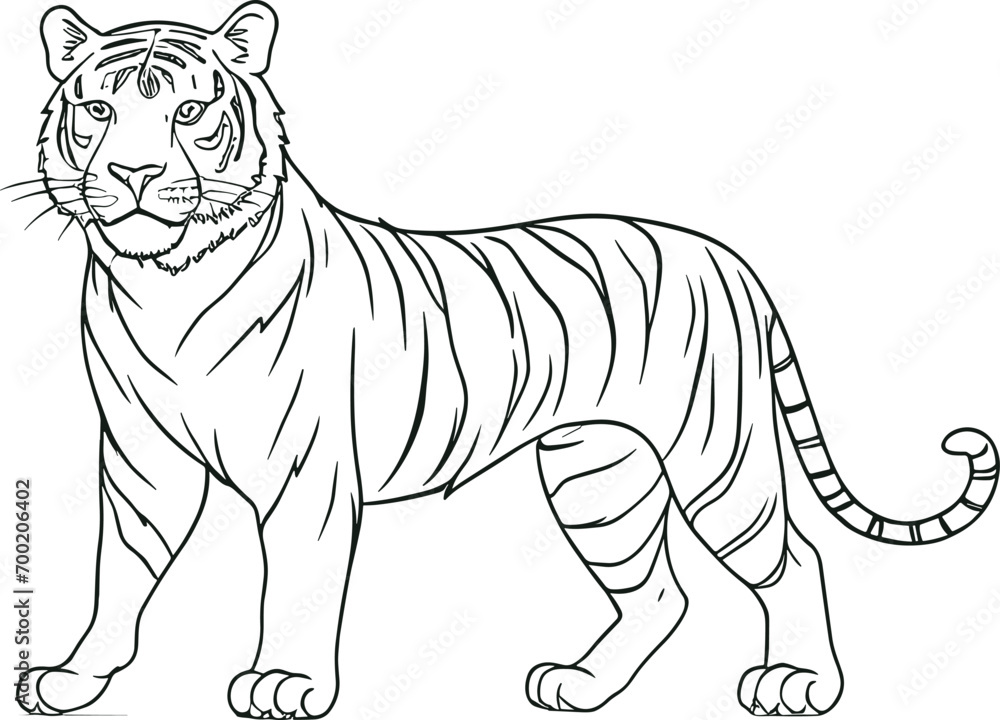 Naklejka premium Hand drawn tiger icon. Engraved vector illustration of zoo animal AI generated illustration.