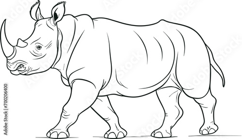 Rhinoceros outline isolated in vector. Cartoon Rhino outline on white background. Clipart of Rhino Vector using coloring page. AI generated illustration.