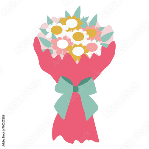 Bouquet of flowers. Flat Style Vector illustration isolated on white. Floral Present for Holiday  Mothers Day  Valentines day  Birthday. Design element for Greeting Card  Sticker  Banner  Poster.
