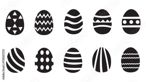 Set of black easter eggs flat design on white background. Vector illustration