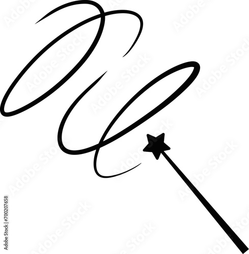 Magic wand with star. Wizard tool. Miracle symbols and Wizard stick. Fairytale rod