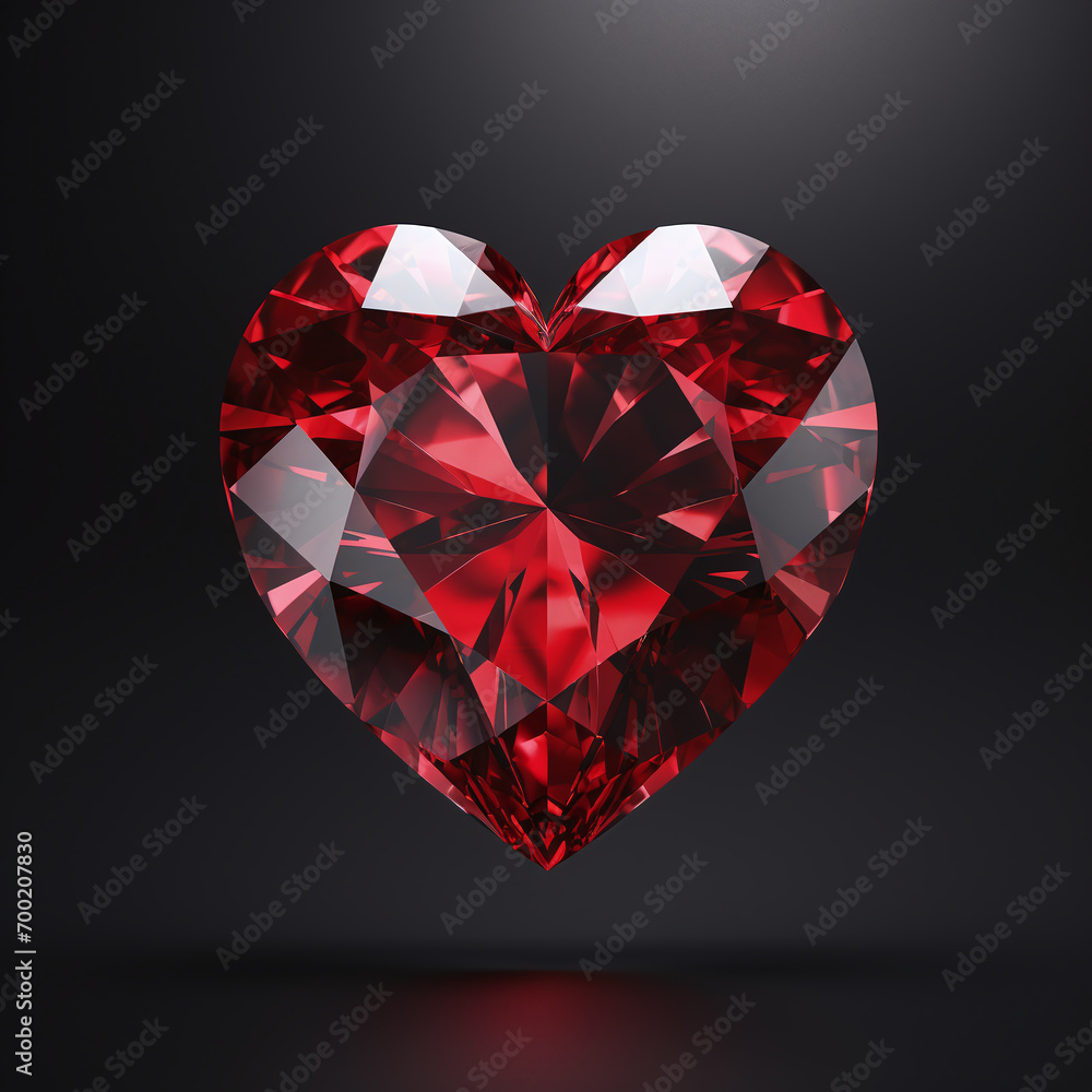 Red heart shaped diamond on black dark background Red heart shaped diamond on black dark background