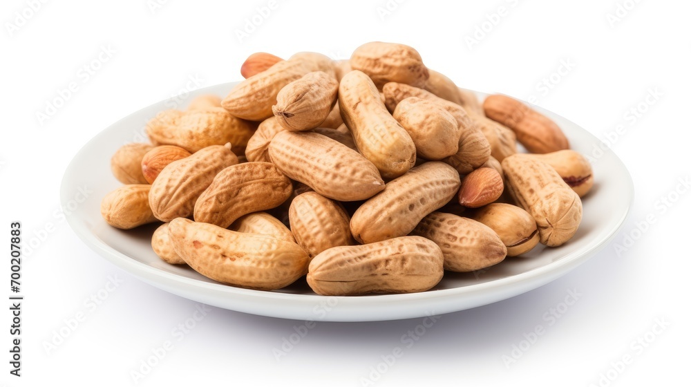 Peanuts in shell in plate isolated on a white background Peanuts in shell in plate isolated on a white background