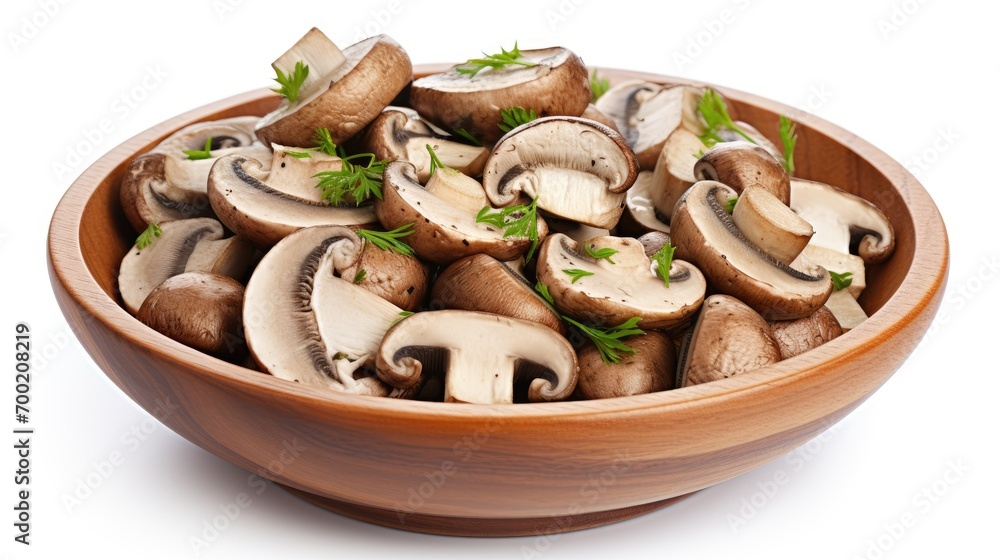 Mushrooms in a bowl isolated on a white background