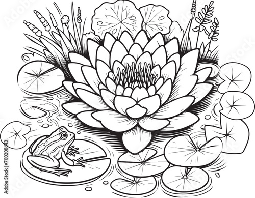 Flowers coloring pages, and book, Vector waterlily sketch of, Hand drawn waterlily, botanical leaf bud illustration engraved ink art style. waterlily sketch. vintage water lily drawing