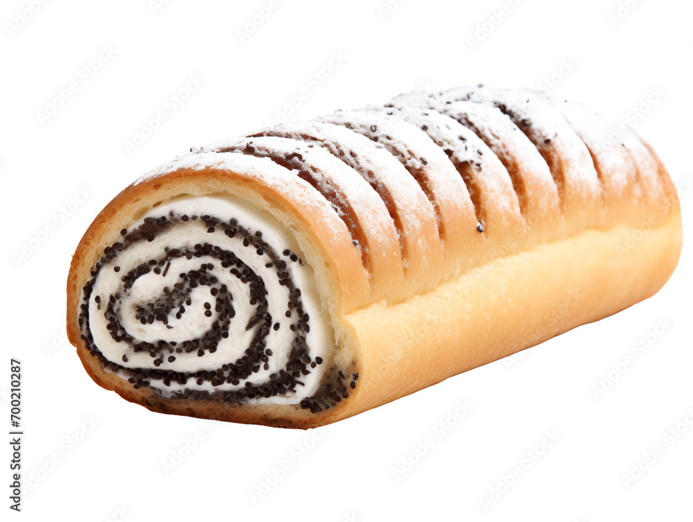 Poppy seed roll, isolated on a transparent or white background Poppy seed roll, isolated on a transparent or white background