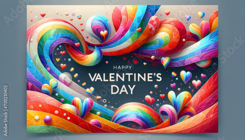 greeting banner or card LGBT in rainbow colors with Happy Valentines Day text photo