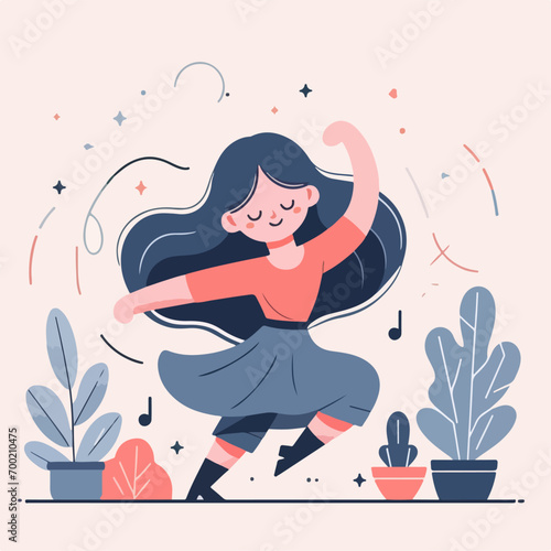 vector character of a girl in a pink dress dancing