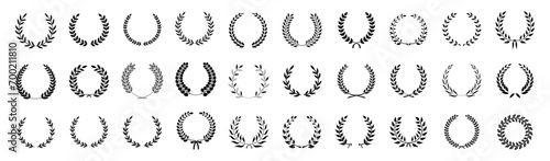 collection of different black silhouettes of laurel-leaf wreaths depicted on a white background vector eps10