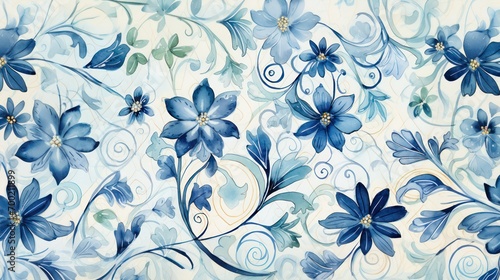 Elegant blue floral pattern on light background