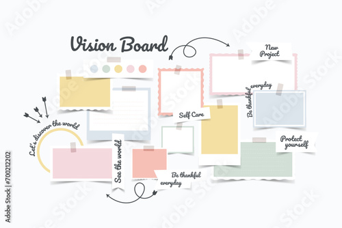 Vector photo collage template moodboard pictures grids vector illustration, vision board	