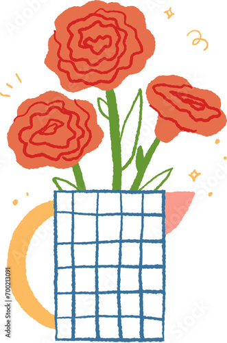 Bouquet of carnation flowers in a vase. January birth flower.
