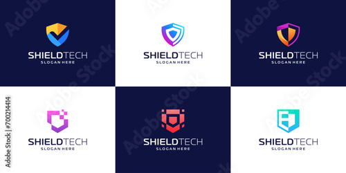 Modern shield logo design set. Abstract Protection tech logo template