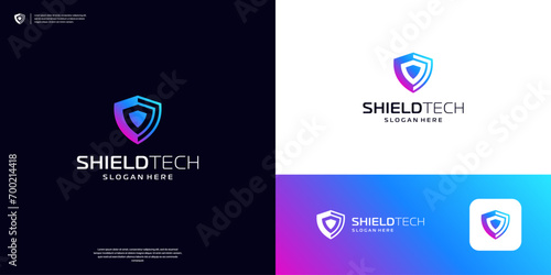 Modern shield tech logo design template photo