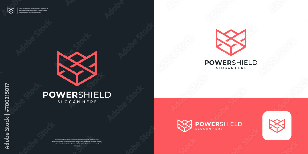 Abstract Shield with line art style logo. Thunderbolt, Flash, Power logo design symbol Abstract Shield with line art style logo. Thunderbolt, Flash, Power logo design symbol