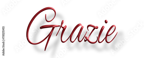 Grazie- thank you written in Italian - lettering - red color, embossed tubular font, transparent backgroun - image, poster, placard, banner, postcard, card.