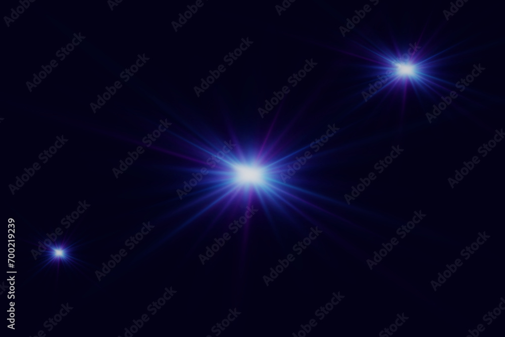 Set of light flares. Neon flash of light. Flash lights and stars, sun rays, sparkle with dynamic sparks. Flare explosion light effect.