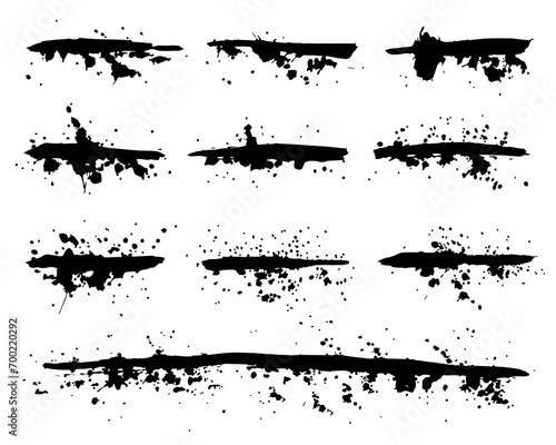 Grunge ink dividers set, blot with streaks,splashes,spots,dots,streaks.Abstract sepatator,splatters of paint, watercolor stain.Hand-drawn gouache paint strip,art element for design.Isolated.Vector