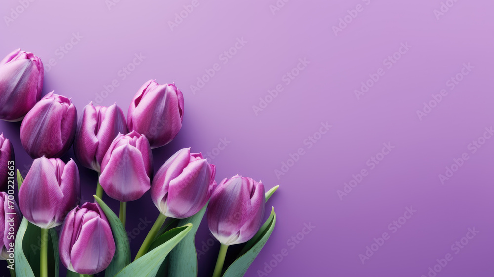 Fototapeta premium Elegant Purple Tulips on a Lavender Background