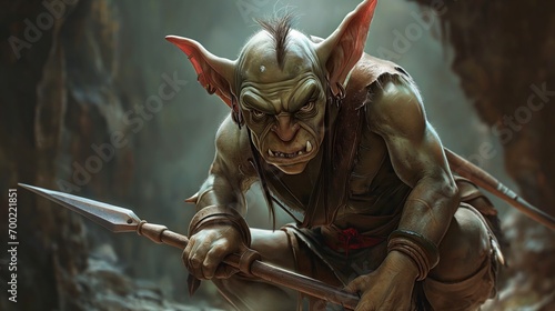 Fierce Goblin Warrior, a Menacing Fantasy Creature Lurking in the Dark Forests of Myth and Legend © Superhero Woozie