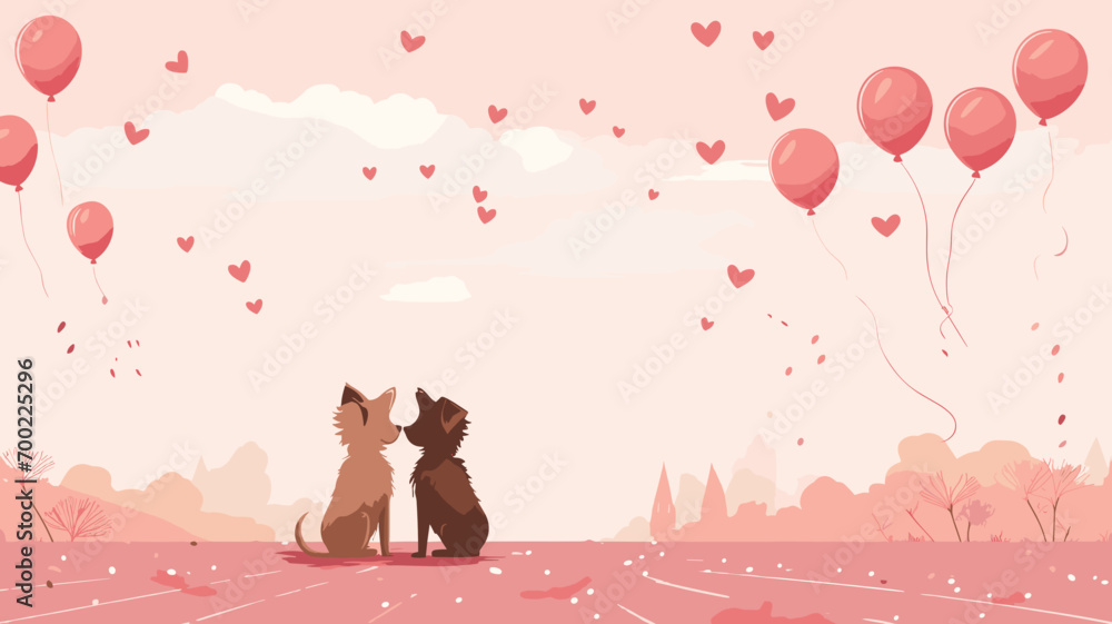 copy space, simple vector valentine cute dogs couple falling in love, handdrawn. Cute valentine card with dogs. Beautiful background or for valentine’s day. Beautiful background. Valentine’s card. - obrazy, fototapety, plakaty 