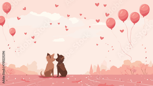 copy space, simple vector valentine cute dogs couple falling in love, handdrawn. Cute valentine card with dogs. Beautiful background or for valentine’s day. Beautiful background. Valentine’s card. photo