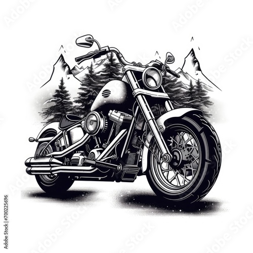 Classic Motorcycle Illustration in Monochrome - Vintage Bike Design for Biker Apparel and T-Shirt Graphics. photo