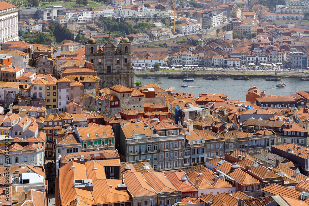 Panoramic views of the city of Porto from the tower of Clerigos Church, in Portugal. 