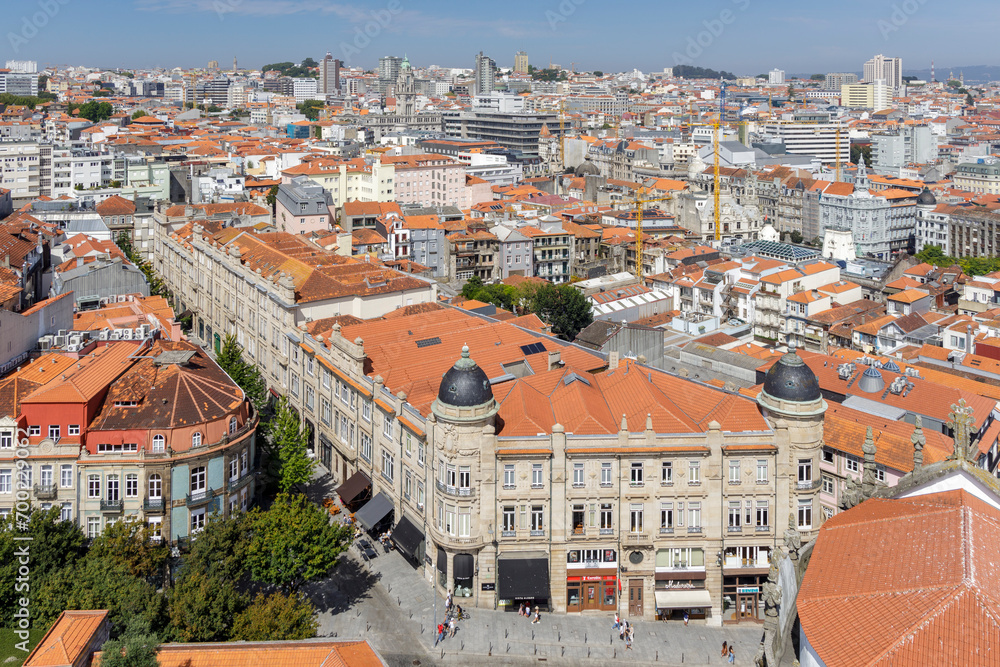 Panoramic views of the city of Porto from the tower of Clerigos Church, in Portugal. 