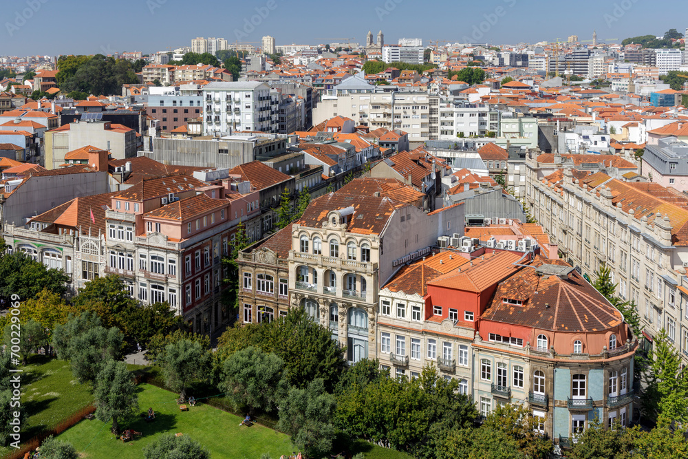 Obraz premium Panoramic views of the city of Porto from the tower of Clerigos Church, in Portugal. 