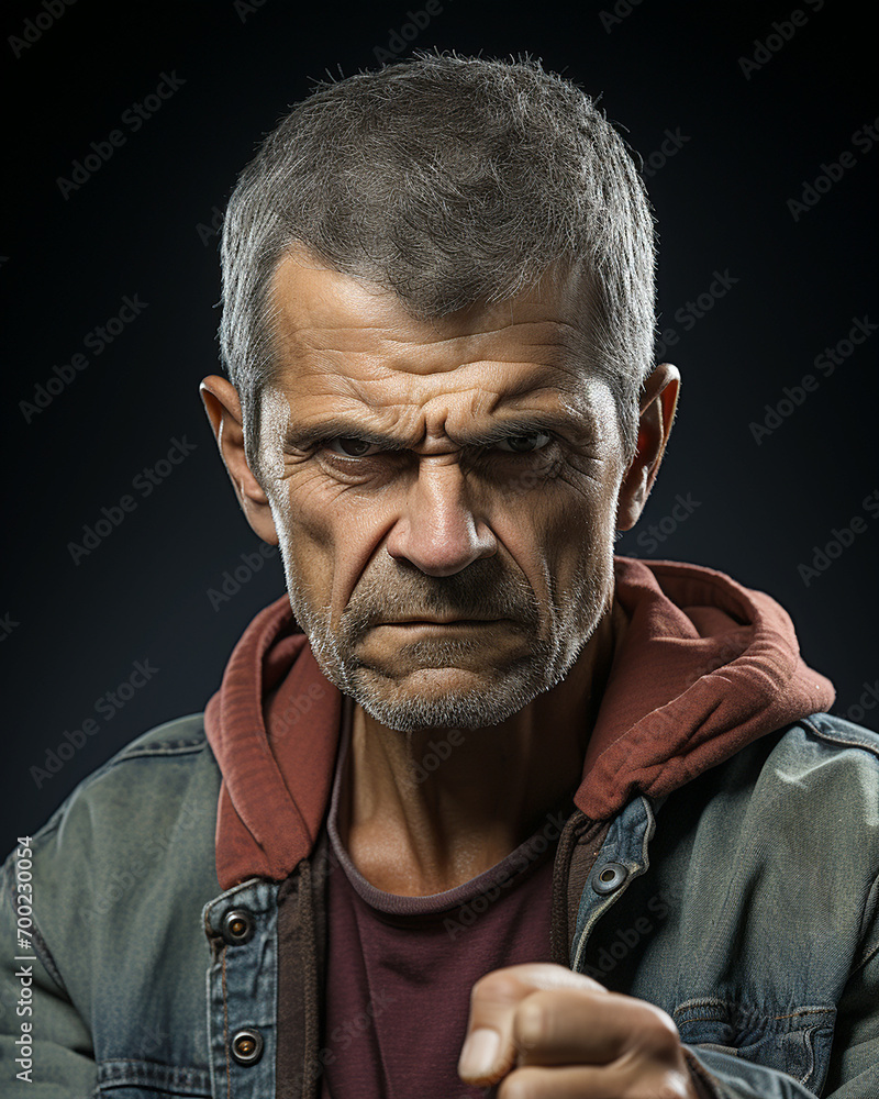 Obraz premium Angry mature Caucasian man, head and shoulders portrait on black background