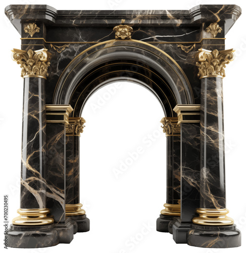 Column arch of triumph black marble with gold accents photo
